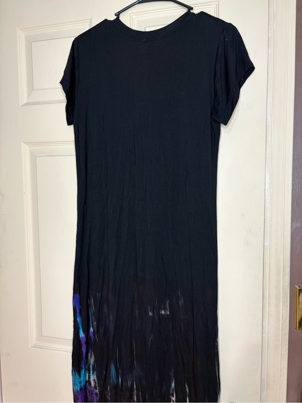 Black Short Sleeve Maxi Dress with Blue & Purple Tie-Dye Hem - Picture 8 of 9